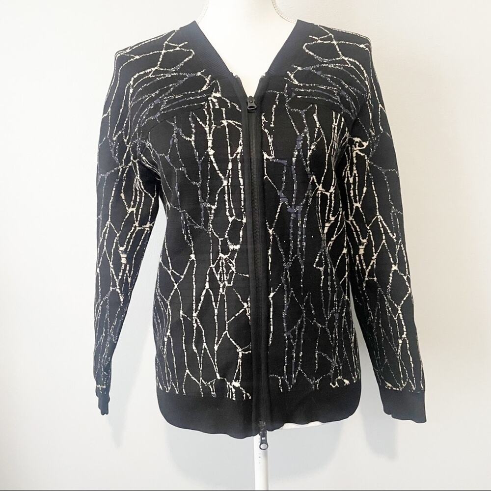 Jonathan Simkhai black foil full zip cardigan sweater jacket small